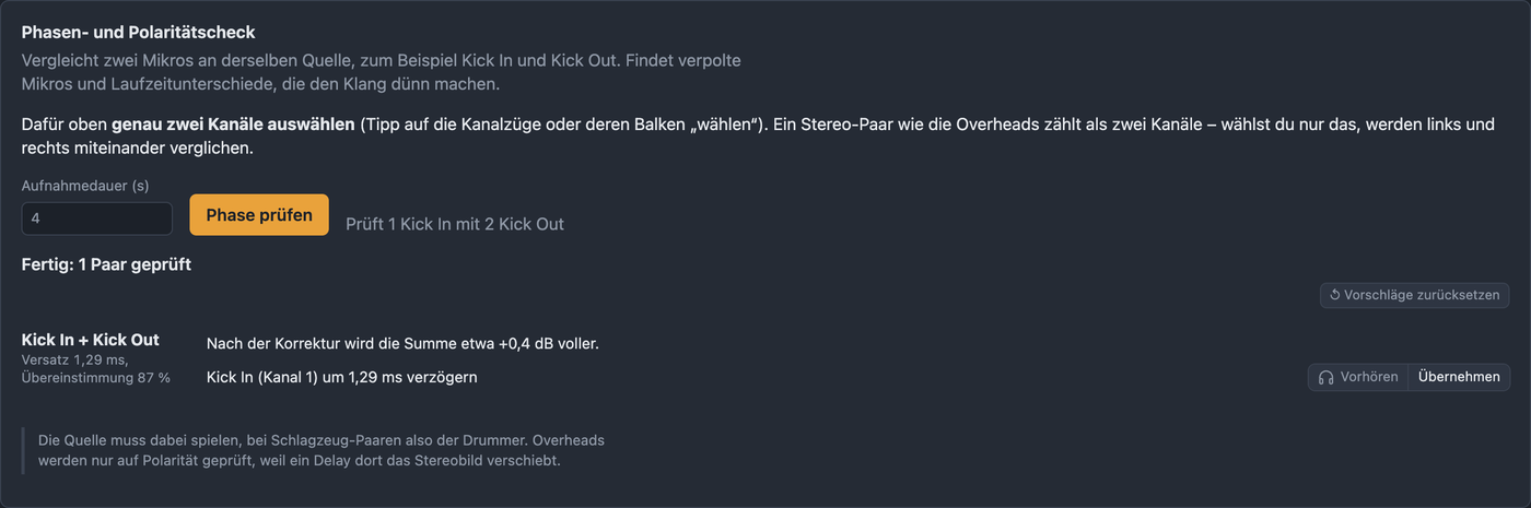 Reiter Phase mit Ergebnis für Kick In und Kick Out