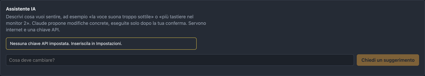 Scheda Assistente IA con campo di inserimento